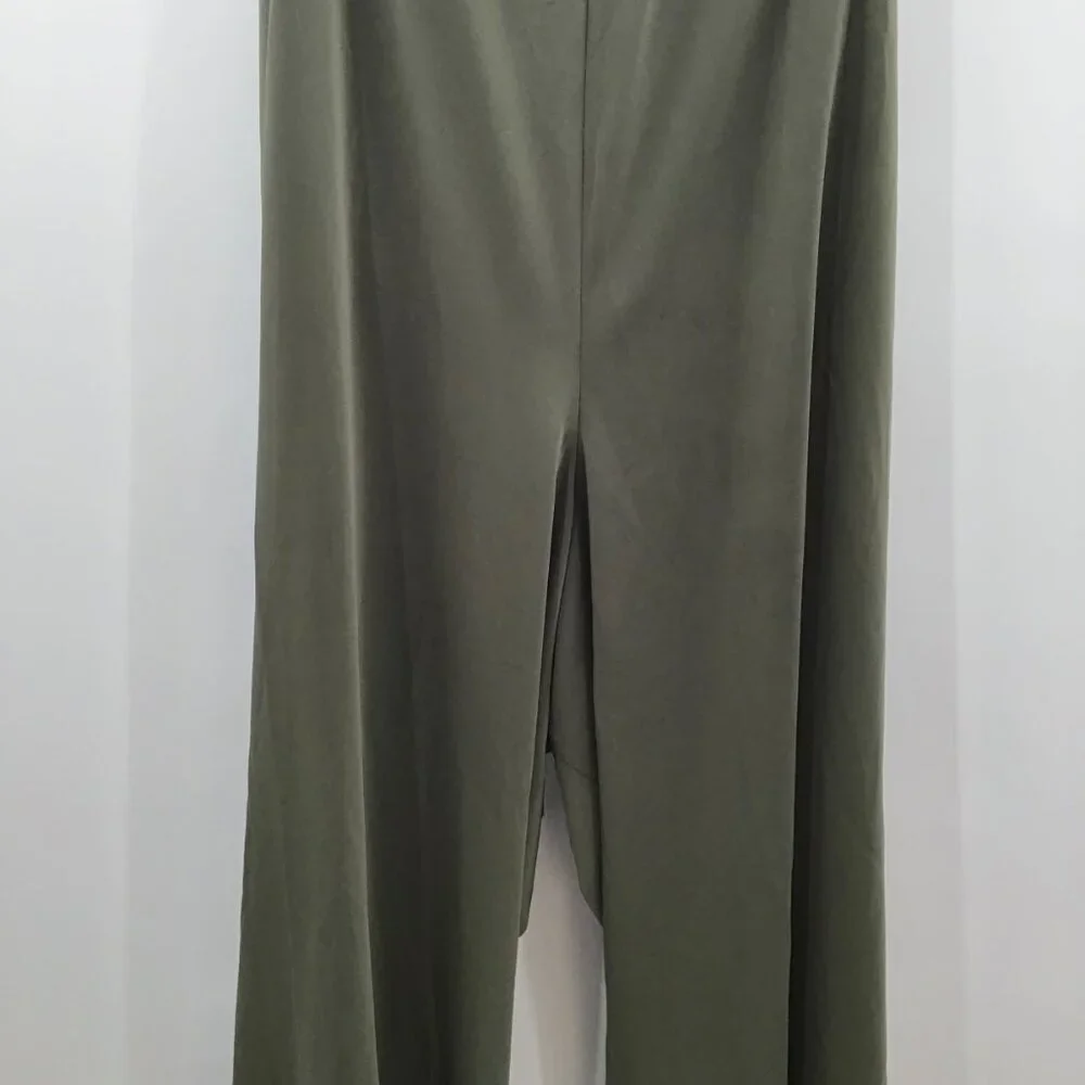 Lane Bryant Wide Leg Pants Sz 26/28W Stretchy Silky Green Elastic Waist Pull On